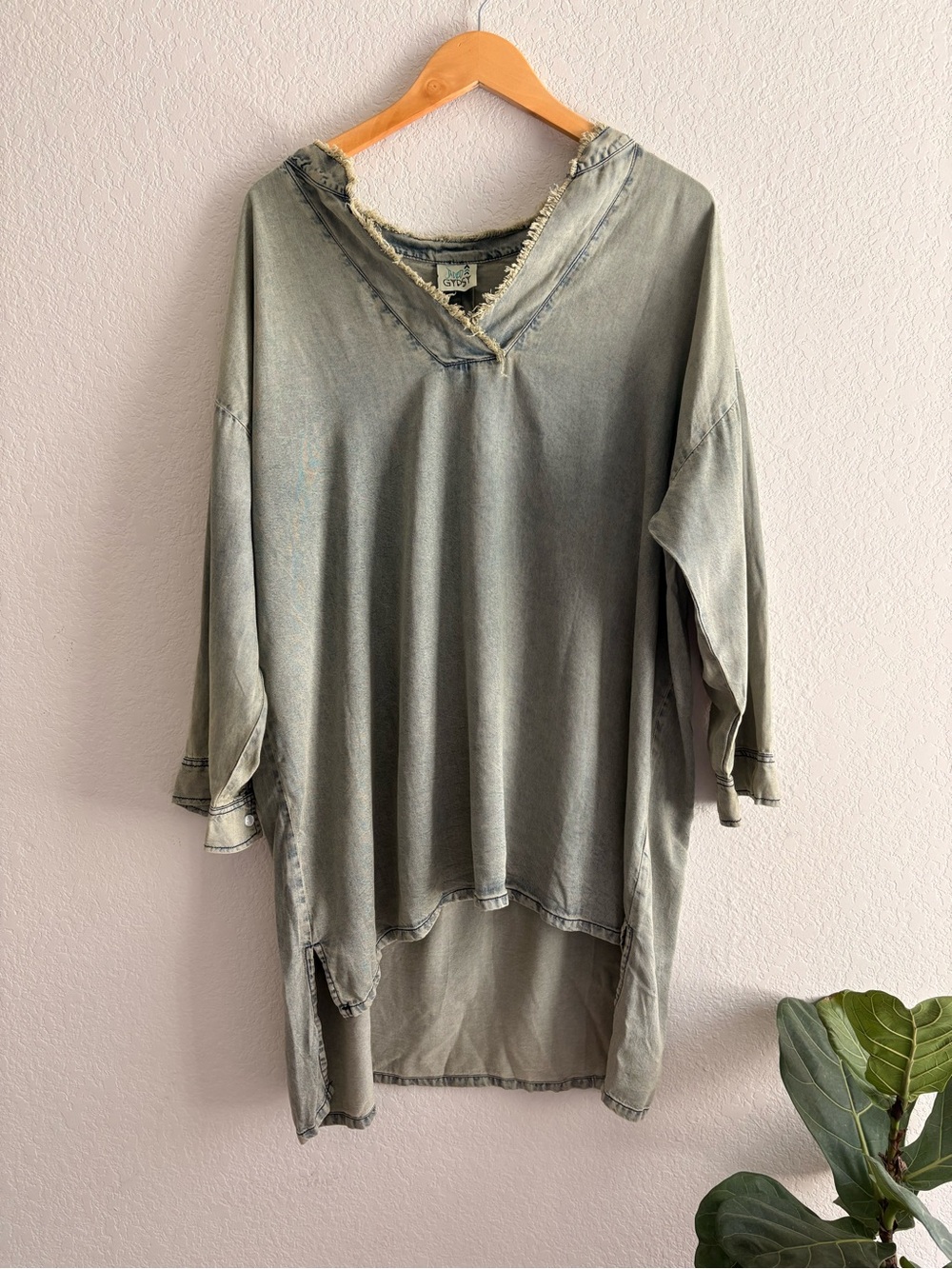 Jaded Gypsy Ozzie Tunic shirt L/XL 100% cotton chambray oversized hippie boho